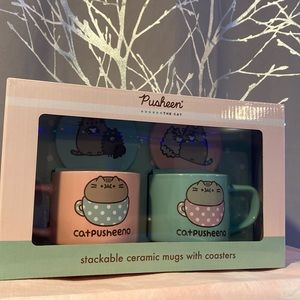 BNIB Pusheen the Cat Stackable Ceramic Mugs with Coasters